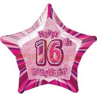 20" Happy 16th Birthday - Pink Glitz Foil Balloon