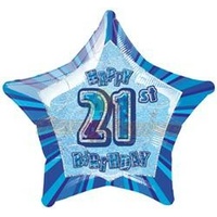 20" Happy 21st Birthday - Blue Glitz Foil Balloon