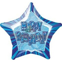 20" Happy Birthday - Blue Glitz Foil Balloon
