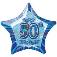 20" Happy 50th Birthday - Blue Glitz Foil Balloon**