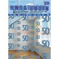 50th Hanging Decorations (6 strands x 1.5m) - Blue Glitz