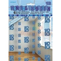 18th Hanging Decorations (6 strands x 1.5m) - Blue Glitz