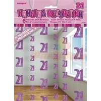 21st Hanging Decorations (6 strands x 1.5m) - Pink Glitz
