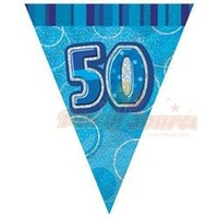 50th Flag Banner (Blue Glitz) - 3.6m long
