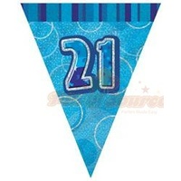 21st Flag Banner (Blue Glitz) - 3.6m long
