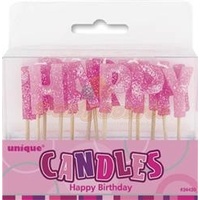 Happy Birthday Pick Candles - Pink Glitz