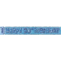 "Happy 50th Birthday" Blue Glitz Banner - 3.6m Long