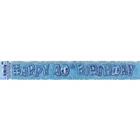 "Happy 40th Birthday" Blue Glitz Banner - 3.6m Long