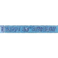 "Happy 40th Birthday" Blue Glitz Banner - 3.6m Long