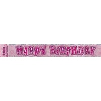 "Happy Birthday" Pink Glitz Banner - 3.6m Long