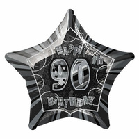 90th Birthday Star-Foil Balloon 50cm(Black Glitz)