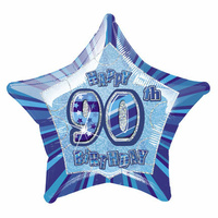 90th Birthday Star-Foil Balloon 50cm (Blue Glitz)*