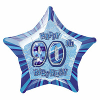 90th Birthday Star-Foil Balloon 50cm (Blue Glitz)