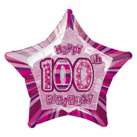 100th Birthday Star-Foil Balloon 50cm (Pink Glitz)**