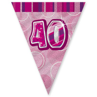 40th Flag Banner (Pink Glitz) - 3.6m*