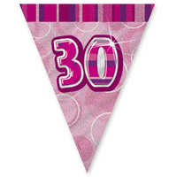 30th Flag Banner (Pink Glitz) - 3.6m**