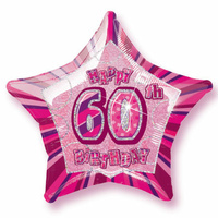 60th Birthday Star - Foil Balloon 50cm (Pink Glitz)