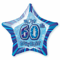 60th Birthday Star - Foil Balloon 50cm (Blue Glitz)