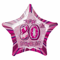 80th Birthday Star - Foil Balloon 50cm (Pink Glitz)