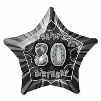 80th Birthday Star - Foil Balloon 50cm (Black Glitz)
