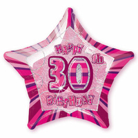 30th Birthday Star - Foil Balloon 50cm (Pink Glitz)**