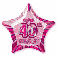 40th Birthday Star - Foil Balloon 50cm (Pink Glitz)*