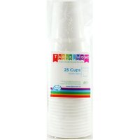 REUSABLE White Plastic Cups (285ml) - Pk 20
