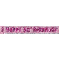 Happy 30th Birthday Pink Glitz Banner - 3.6m Long