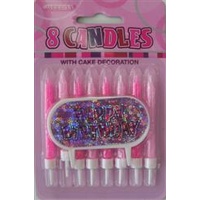Pink Glitz Candles with Cake Decoration - Pk 8