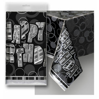 "Happy Birthday" Black Glitz Rectangle Plastic Tablecover