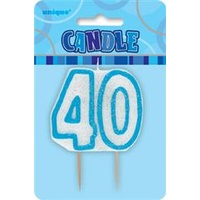 40 Birthday Candle Blue Glitz