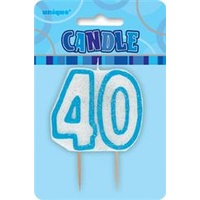 40 Birthday Candle Blue Glitz