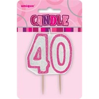 40 Birthday Candle Pink Glitz*