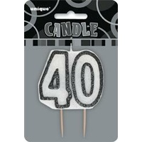 40 Birthday Candle Black Glitz