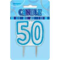 50 Birthday Candle Blue Glitz