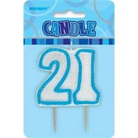21 Birthday Candle Blue Glitz