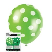 12in Polka dot Lime Green Balloons - Pk 6