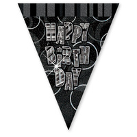 Glitz Happy Birthday Flag Banner 3.6m - Black