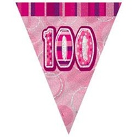 100th Flag Banner (Pink Glitz) - 3.6m Long**