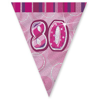 80th Flag Banner (Pink Glitz) - 3.6m Long