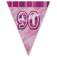 90th Flag Banner (Pink Glitz) - 3.6m Long**