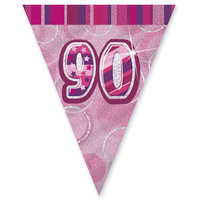 90th Flag Banner (Pink Glitz) - 3.6m Long