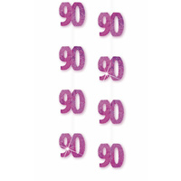 90th Hanging Decorations ( 6 Strands x 1.5m) - Pink Glitz*