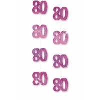 80th Hanging Decorations ( 6 Strands x 1.5m) - Pink Glitz