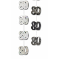 80th Hanging Decorations ( 6 Strands x 1.5m) - Black Glitz