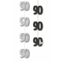 90th Hanging Decorations ( 6 Strands x 1.5m) - Black Glitz