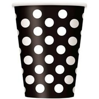 Black Polka Dot Cups 355ml - Pk 6