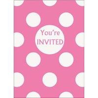 Hot Pink Polka Dot Invitations- Pk 8*