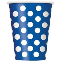 Royal Blue Polka Dot Cups 355ml - Pk 6