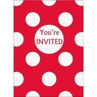 Ruby Red Polka Dot Invitations- Pk 8**